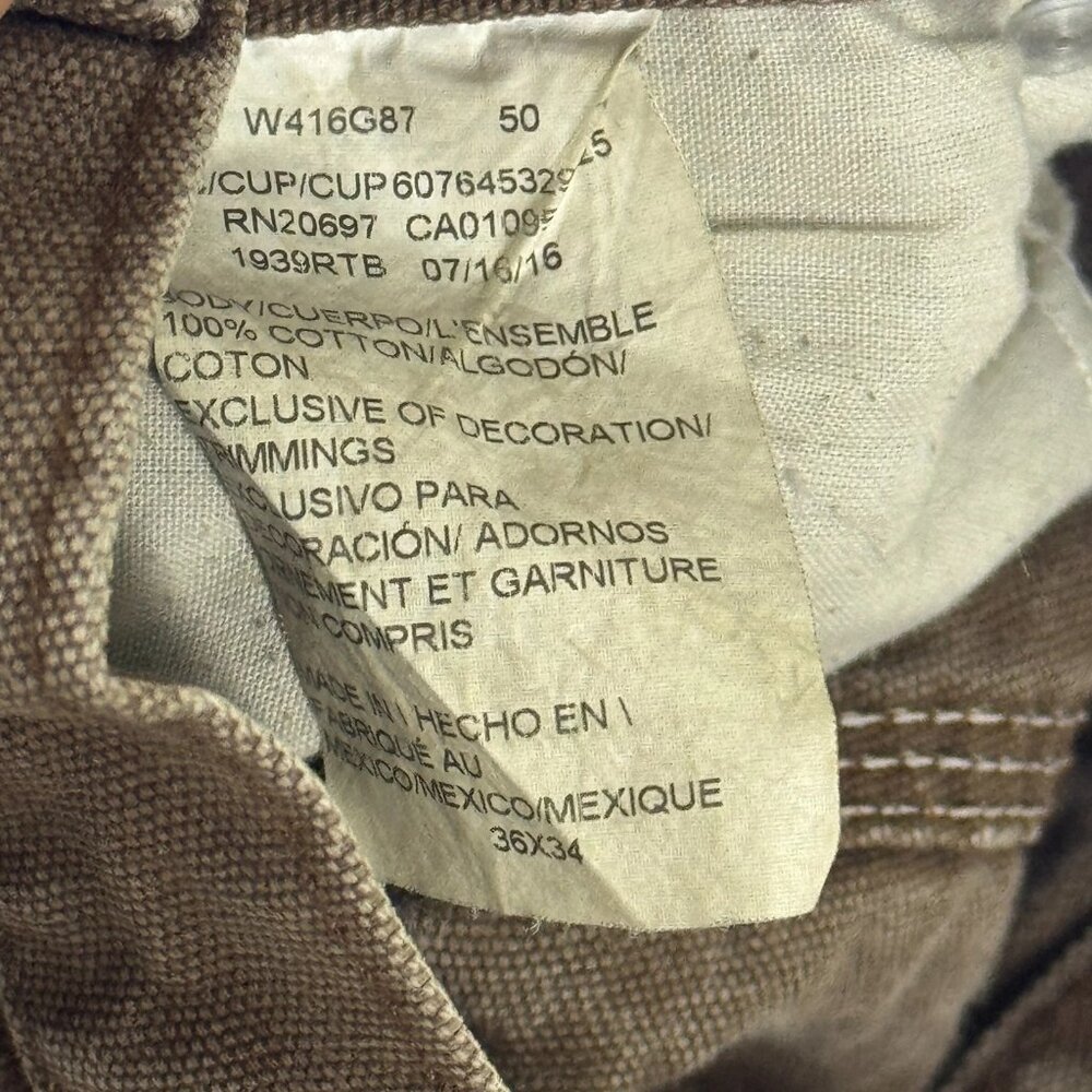 Dickies Men's Carpenter Duck Pants Brown Relaxed Fit Straight Leg Workwear 36x34 - Picture 9 of 12